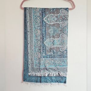 New Cashmere 100 Percent Pashnina Turquoise Paisley Fringe Scarf